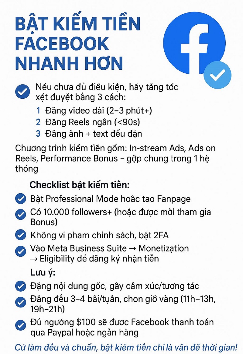 bật kiếm tiền facebook